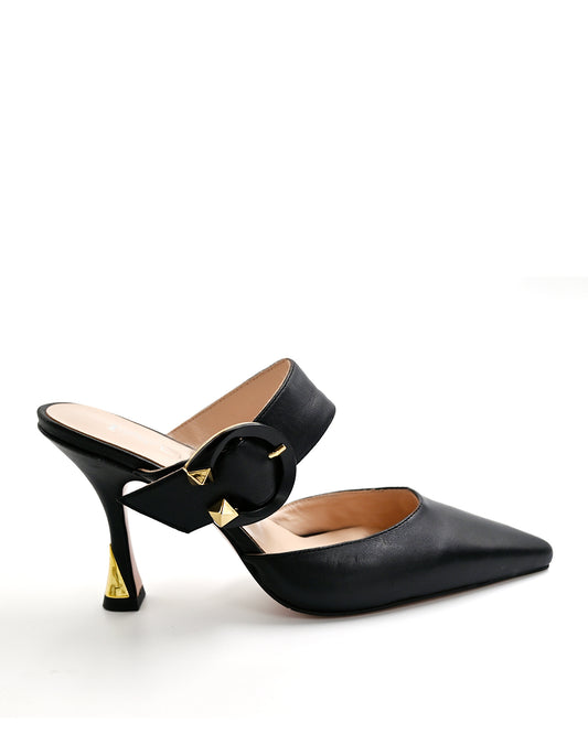 Δερμάτινα mules με λεπτό τακούνι σε μαύρο - Anna shoes & more
